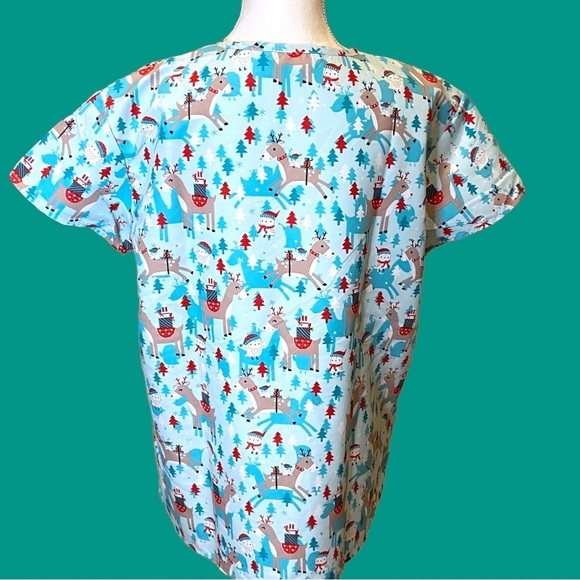 Reindeer Christmas Women’s Scrub Top - Picture 2 of 7